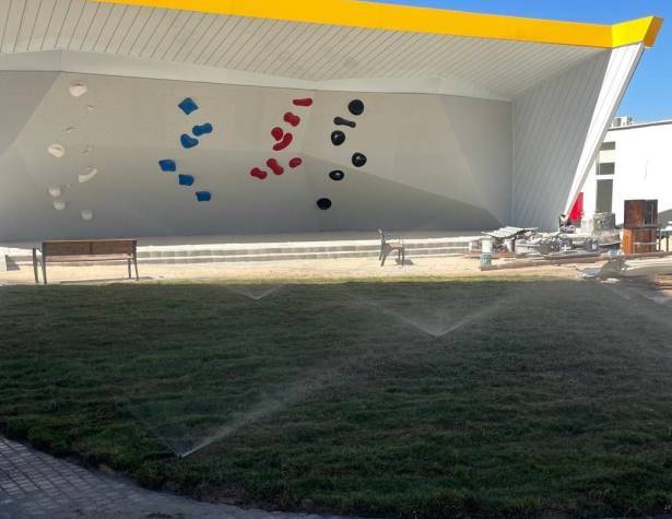 Photo Caption: Climbing wall under construction